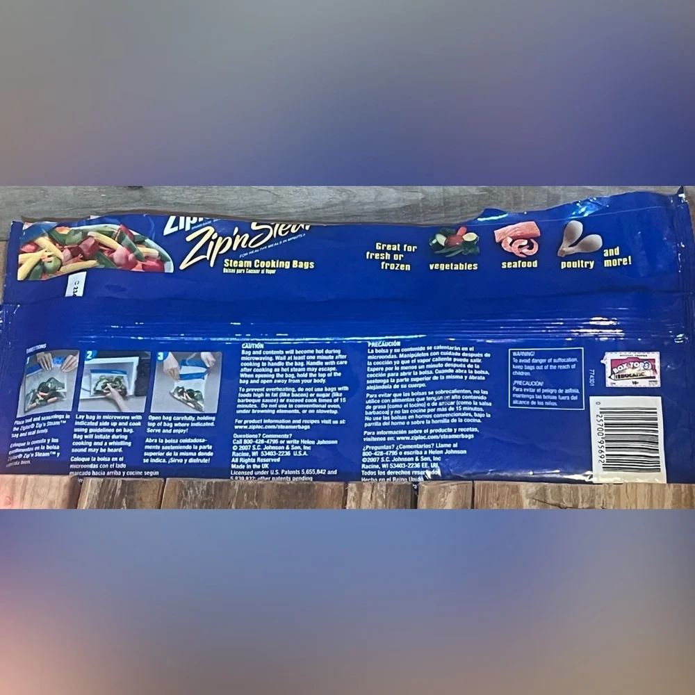 Ziploc Zip N Steam Cooking Bags Large Size  10x10 Inches Open Pack of 5